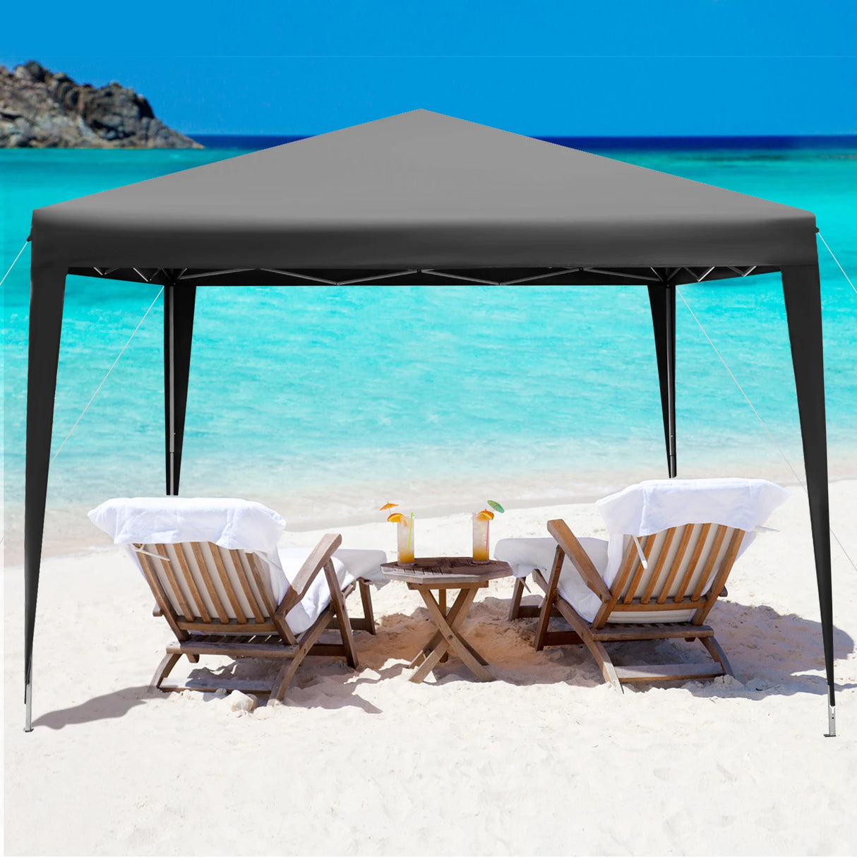 10 x 10 Feet Outdoor Pop-up Patio Canopy for  Beach and Camp-Gray