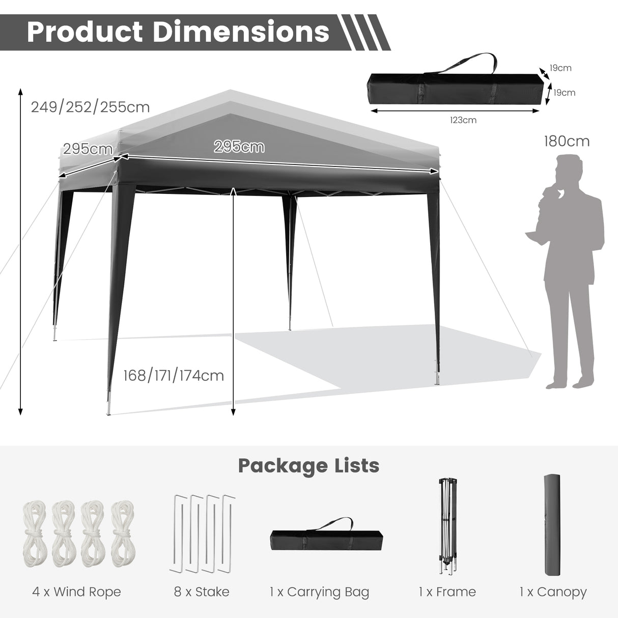 10 x 10 Feet Outdoor Pop-up Patio Canopy for  Beach and Camp-Gray