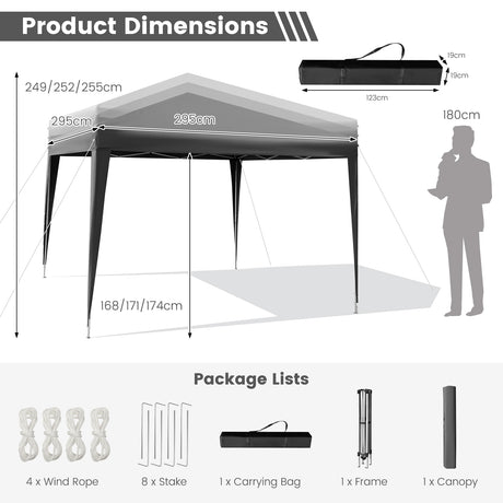 10 x 10 Feet Outdoor Pop-up Patio Canopy for  Beach and Camp-Gray