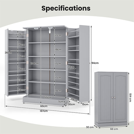 2-Door Pantry Cabinet with 6 Adjustable Shelves-Grey