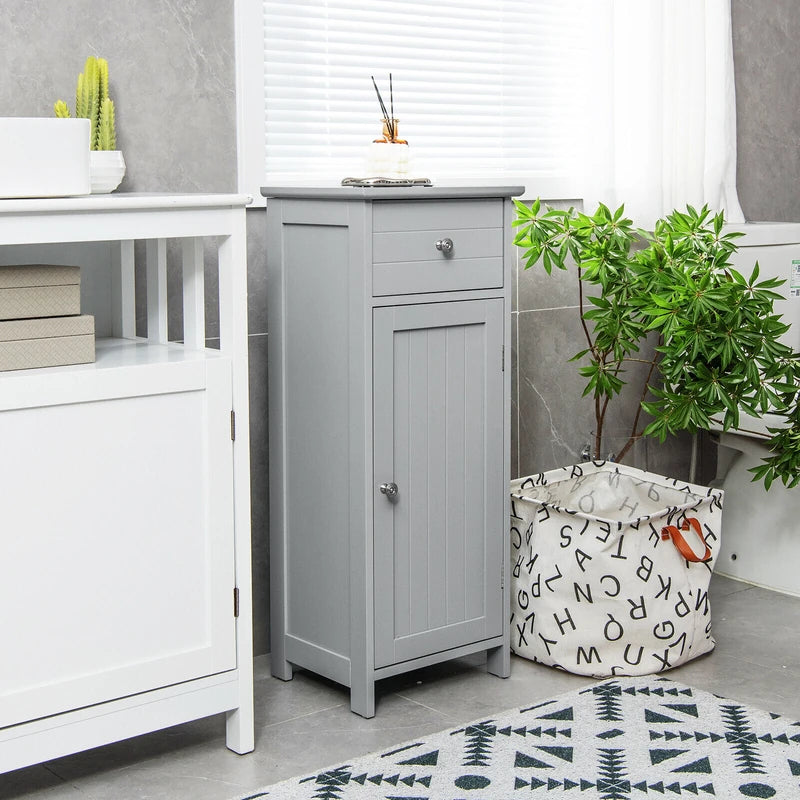Wooden Bathroom Floor Storage Cabinet with Drawer and Shelf-Gray