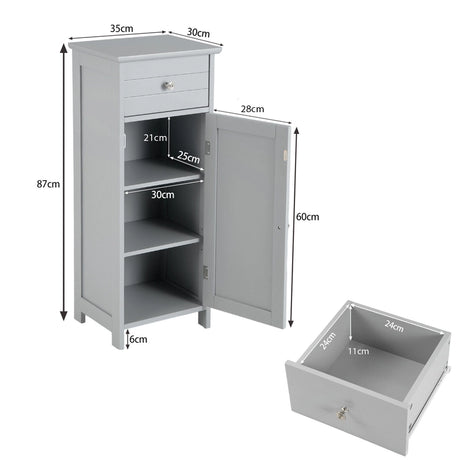 Wooden Bathroom Floor Storage Cabinet with Drawer and Shelf-Gray
