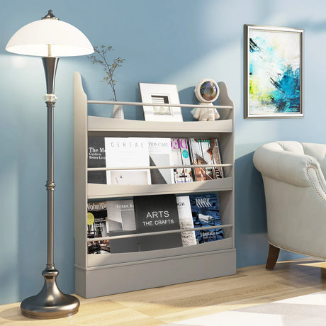 3-Tier Bookshelf with 2 Anti-Tipping Kits for Books and Magazines-Gray