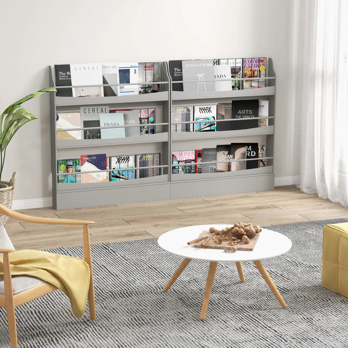 3-Tier Bookshelf with 2 Anti-Tipping Kits for Books and Magazines-Gray