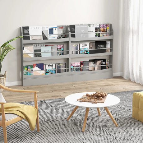 3-Tier Bookshelf with 2 Anti-Tipping Kits for Books and Magazines-Gray