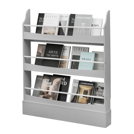 3-Tier Bookshelf with 2 Anti-Tipping Kits for Books and Magazines-Gray