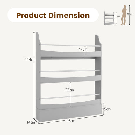 3-Tier Bookshelf with 2 Anti-Tipping Kits for Books and Magazines-Gray