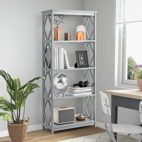 5-Tier Modern Freestanding Bookcase with Open Shelves-Gray