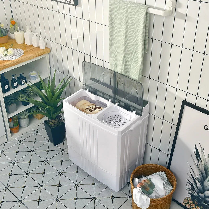 Twin Tub Portable Washing Machine with 1.5KG Capacity Dryer-Grey