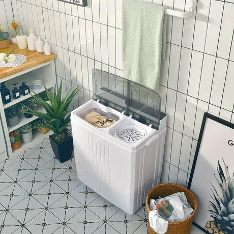Twin Tub Portable Washing Machine with 1.5KG Capacity Dryer-Grey