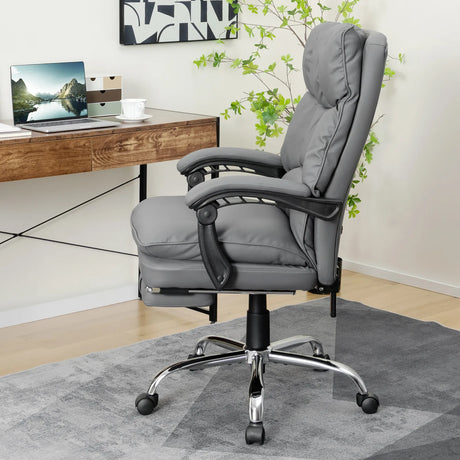 Ergonomic Adjustable High Back Rolling Computer Chair with Retractable Footrest-Grey