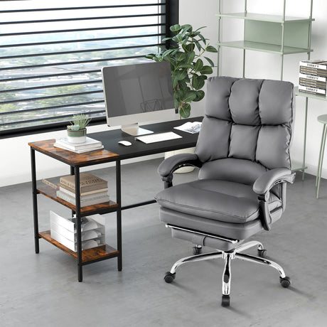 Ergonomic Adjustable High Back Rolling Computer Chair with Retractable Footrest-Grey