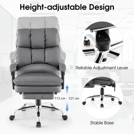 Ergonomic Adjustable High Back Rolling Computer Chair with Retractable Footrest-Grey