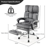 Ergonomic Adjustable High Back Rolling Computer Chair with Retractable Footrest-Grey