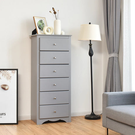 6 Drawer Chest with Mental Knobs for Living Room-Grey