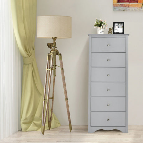 6 Drawer Chest with Mental Knobs for Living Room-Grey