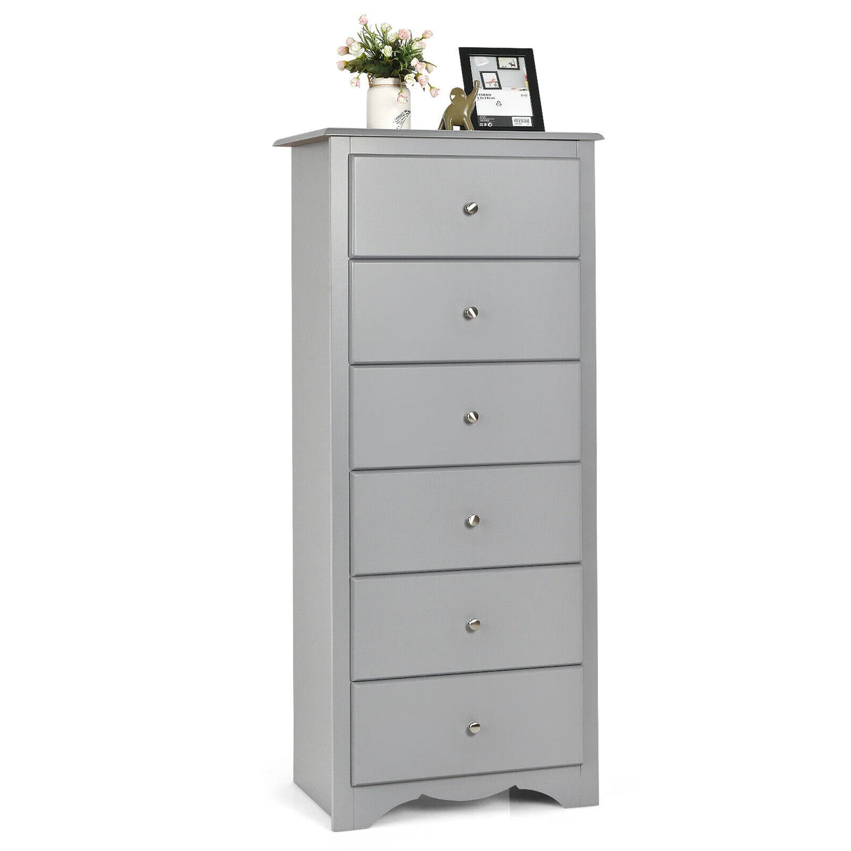 6 Drawer Chest with Mental Knobs for Living Room-Grey