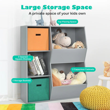 Kids Toy Storage Cabinet Shelf Organizer -Gray