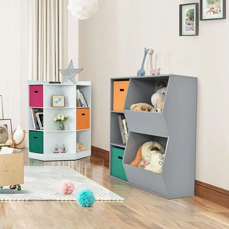 Kids Toy Storage Cabinet Shelf Organizer -Gray