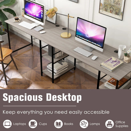 151CM Convertible L-shaped Computer Desk with 4 Storage Shelves for Home Office-Grey