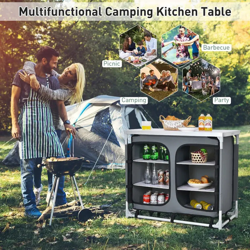 Camping Table with Zipper Storage Organizer for BBQ &amp; Travel-Grey