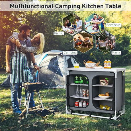 Camping Table with Zipper Storage Organizer for BBQ &amp; Travel-Grey