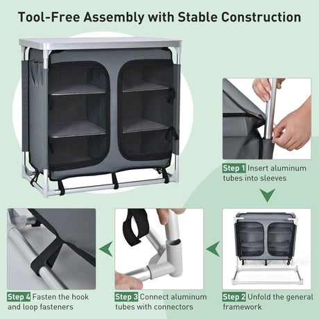 Camping Table with Zipper Storage Organizer for BBQ &amp; Travel-Grey