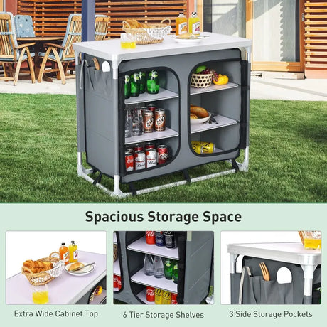 Camping Table with Zipper Storage Organizer for BBQ &amp; Travel-Grey
