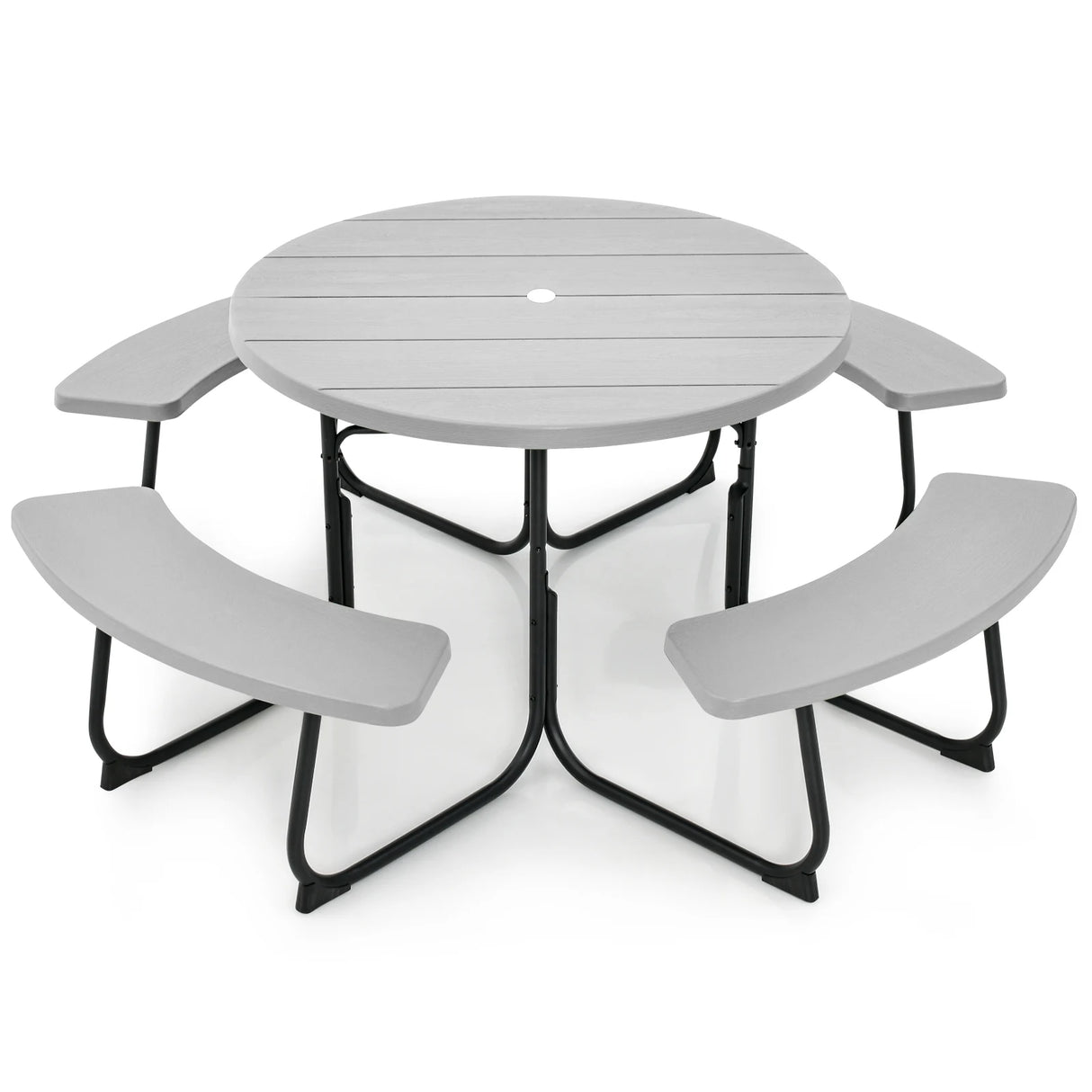 8-person 43" Outdoor Round Picnic Table Set with Umbrella Hole-Gray