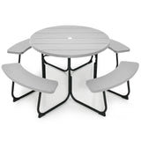 8-person 43" Outdoor Round Picnic Table Set with Umbrella Hole-Gray