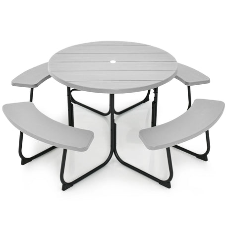 8-person 43" Outdoor Round Picnic Table Set with Umbrella Hole-Gray