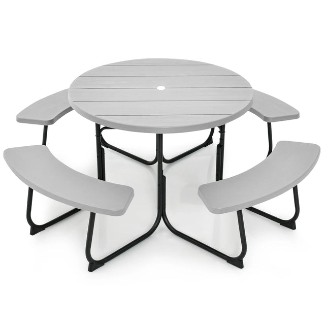 8-person 43" Outdoor Round Picnic Table Set with Umbrella Hole-Gray