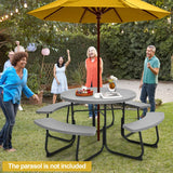 8-person 43" Outdoor Round Picnic Table Set with Umbrella Hole-Gray