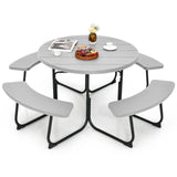 8-person 43" Outdoor Round Picnic Table Set with Umbrella Hole-Gray