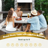 8-person 43" Outdoor Round Picnic Table Set with Umbrella Hole-Gray