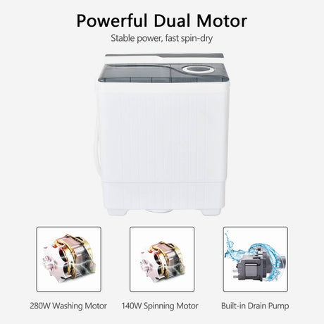 Portable Twin Tub Wash Machine with Spin Dryer-Grey