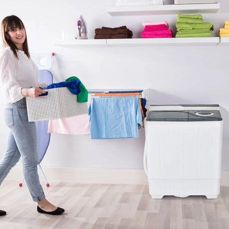 Portable Twin Tub Wash Machine with Spin Dryer-Grey