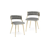Upholstered Dining Chairs with Golden Metal Legs for Living Room-Gray