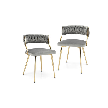 Upholstered Dining Chairs with Golden Metal Legs for Living Room-Gray