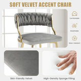 Upholstered Dining Chairs with Golden Metal Legs for Living Room-Gray