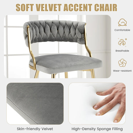 Upholstered Dining Chairs with Golden Metal Legs for Living Room-Gray