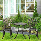 Outsunny 3 Piece Garden Bistro Set Aluminium Outdoor Furniture Set for 2 Patio Chairs and Table with Umbrella Hole Bronze Tone