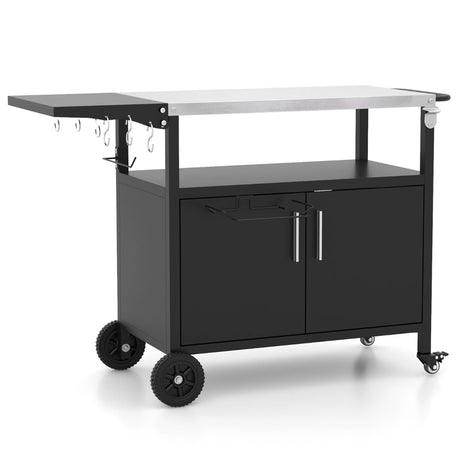 Grill Cart with Storage and Folding Stainless Steel Top-Black
