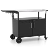 Grill Cart with Storage and Folding Stainless Steel Top-Black