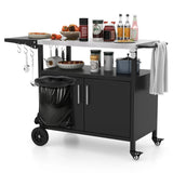 Grill Cart with Storage and Folding Stainless Steel Top-Black