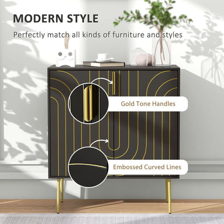 HOMCOM Art Deco Inspired Sideboard, with Adjustable Shelf - Black/Gold Tone