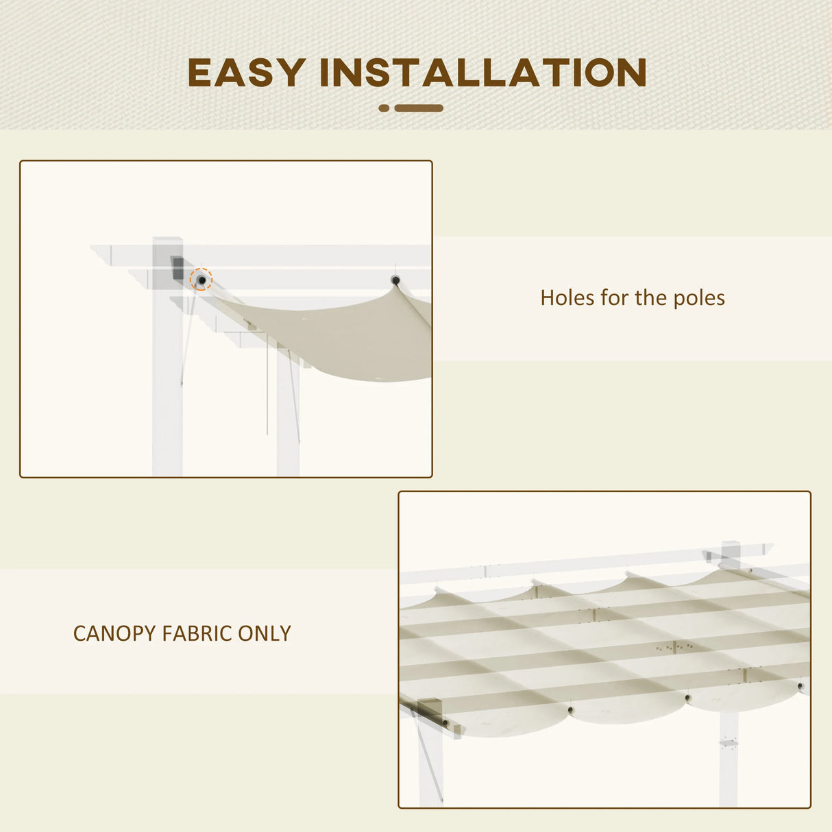 Outsunny Retractable Pergola Cover, 3.5 x 2.6 m Replacement Canopy Fabric for 4 x 3 m Frame, Roof Top Only, Cream White