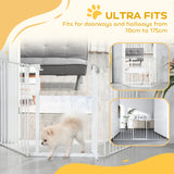 PawHut Pet Safety Gate, 3 Panels Playpen Fireplace, Foldable Metal Fence, Stair Barrier, Room Divider, Fire Guard w/ Automatic Closing Door, White