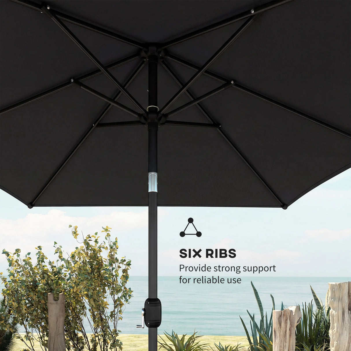 Outsunny Garden Parasol, Parasol Umbrella with Crank Handle, Tilt Function, Polyester Canopy, Black