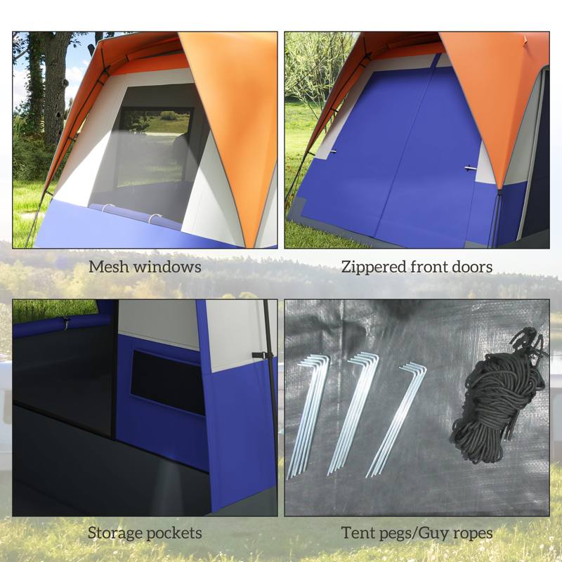 Outsunny Six-Man Camping Tent, with Small Rainfly and Accessories - Orange